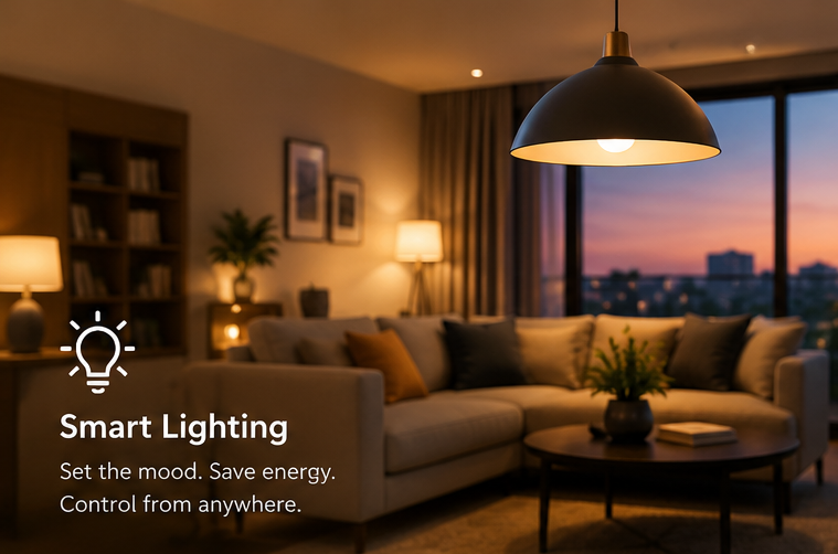 Smart lighting in a living room.